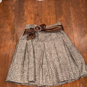 Vintage Brown and Taupe Tweed skirt with brown bow belt